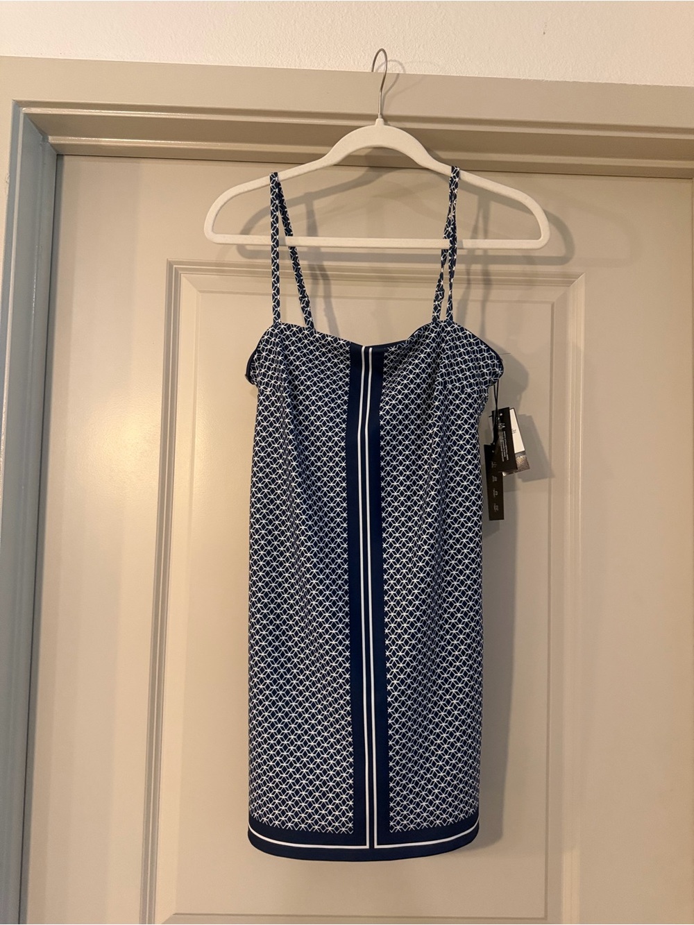 Abercrombie & Fitch Navy Patterned Spaghetti-Strap Athleisure Dress